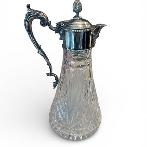 Vintage Cut Crystal Claret Jug / Wine Decanter with Silver-Plated Mount